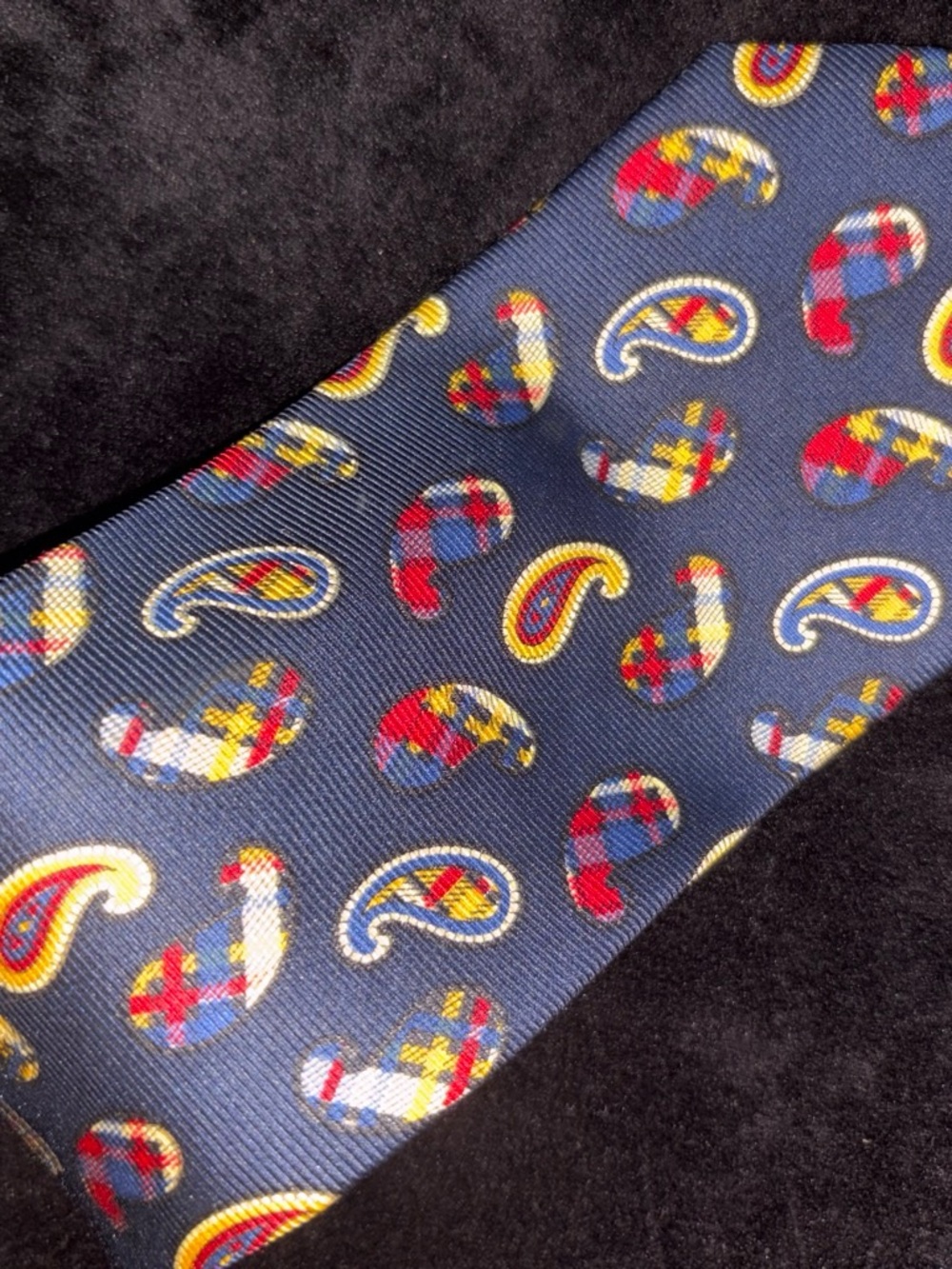 Bullock & Jones Mens Tartan Paisley Silk Necktie One Size Blue Red Yellow EUC